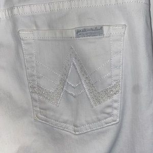 7 for all mankind White Flare Jeans, embellished pockets, mid-rise bootcut 26